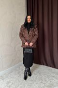 Leopar Yakası Kürk Garnili Desenli Ceket resmi